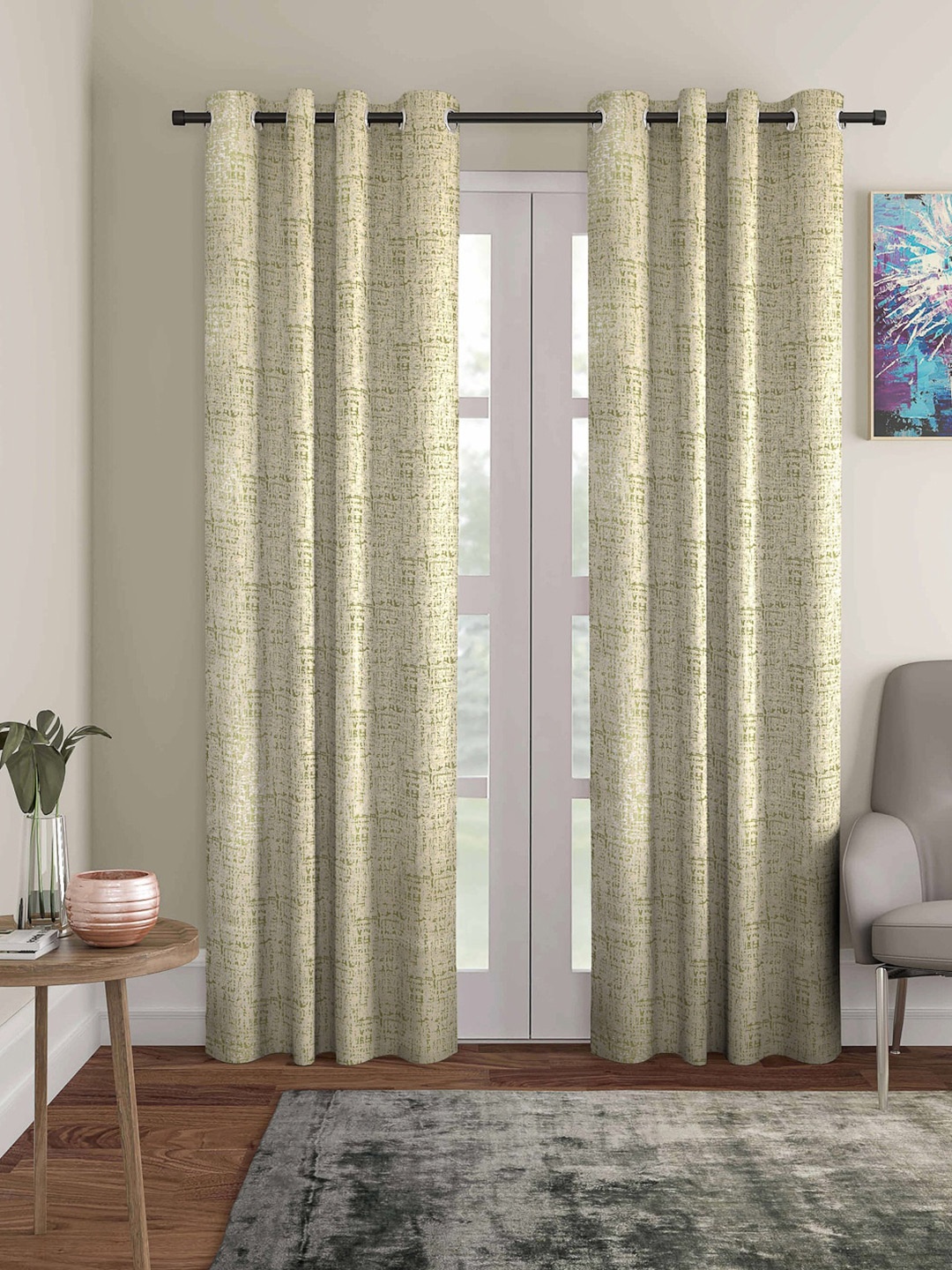 

ROMEE Set of 2 Green & Beige Room Darkening Door Curtain