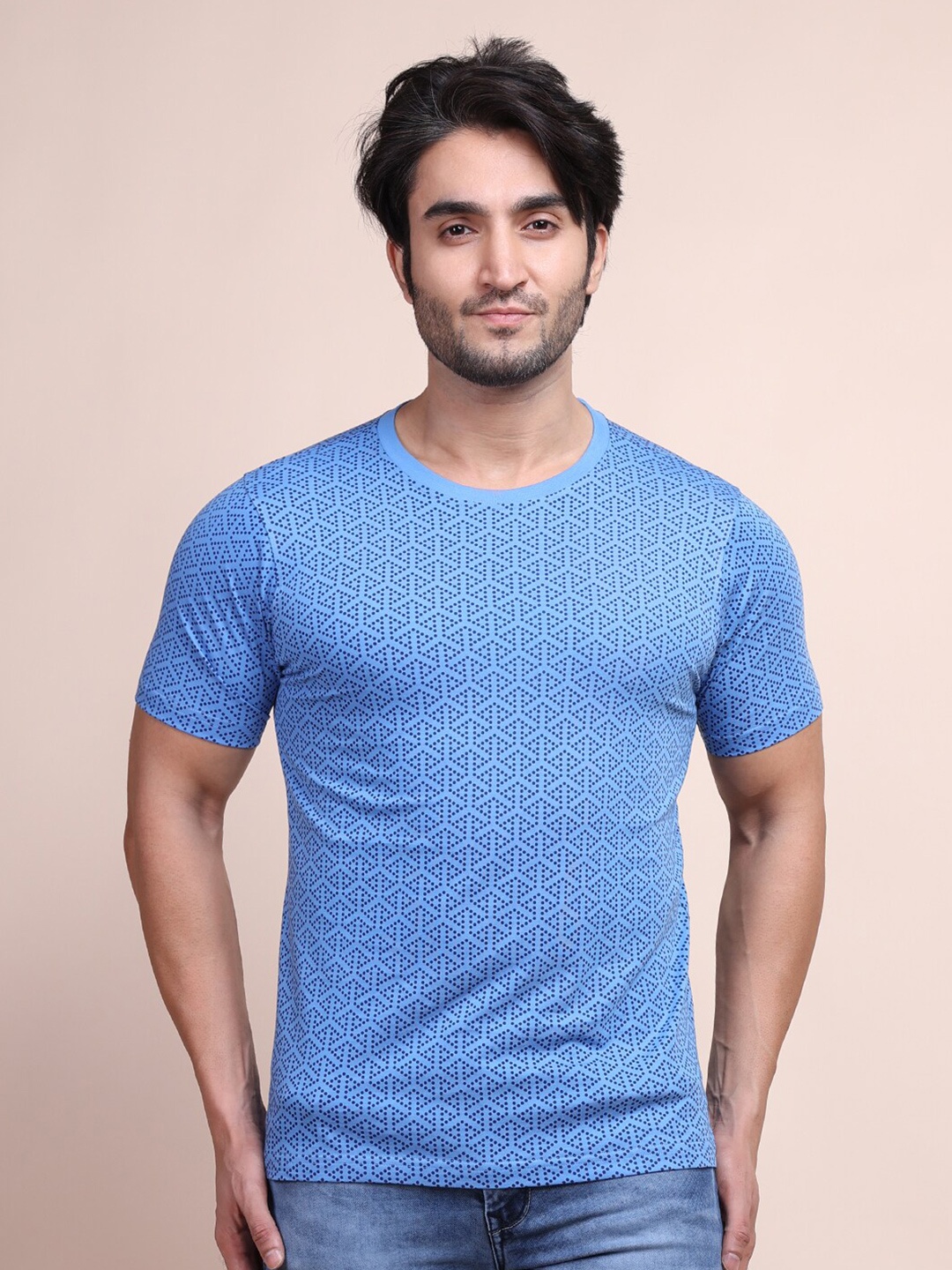 

berry blues Men Printed Cotton T-shirt, Blue