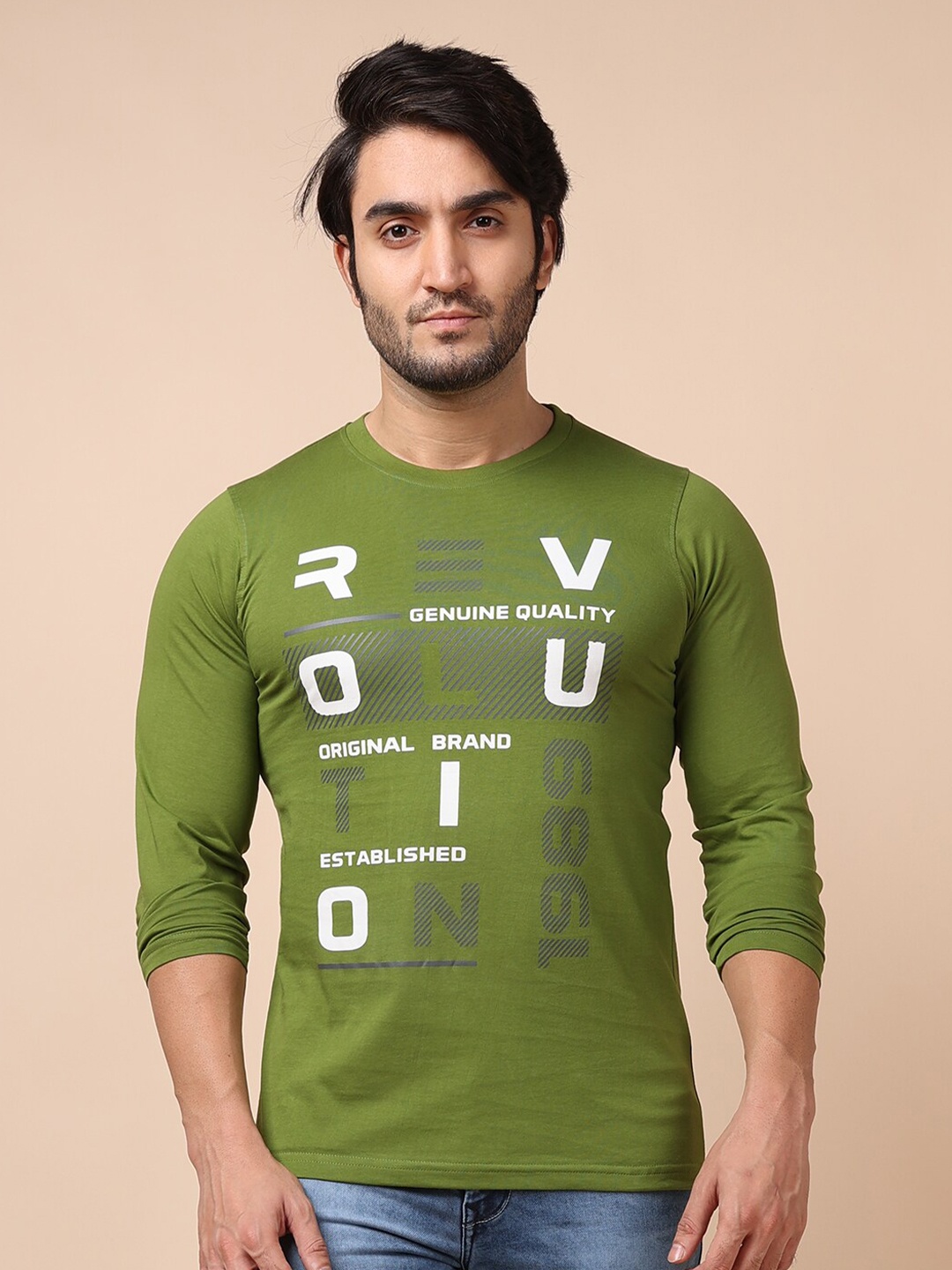 

berry blues Men Green Typography Printed Cotton T-shirt
