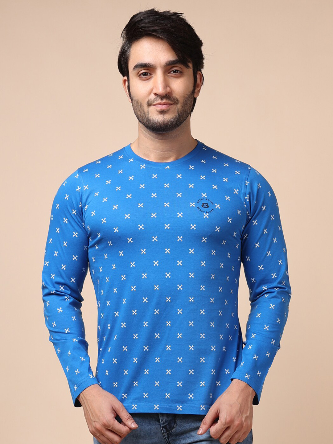 

berry blues Men Printed Cotton T-shirt, Blue