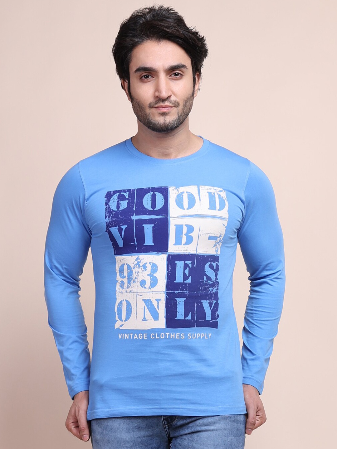 

berry blues Men Printed Cotton T-shirt, Blue
