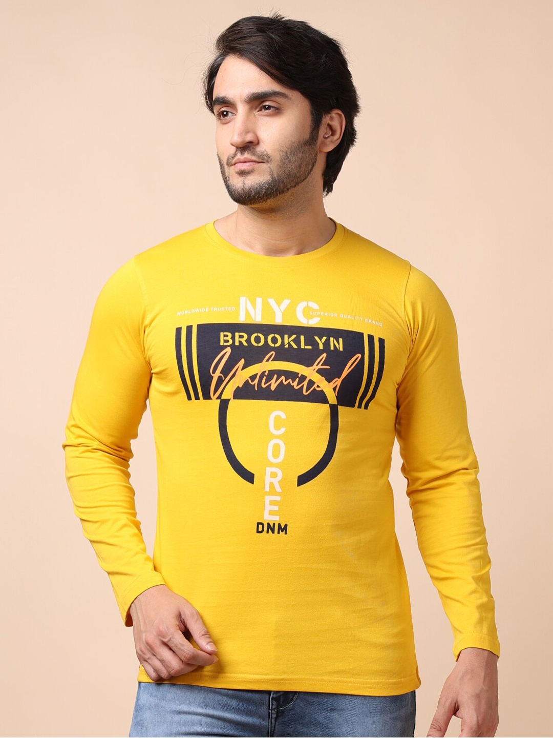 

berry blues Men Yellow Typography Printed Cotton T-shirt