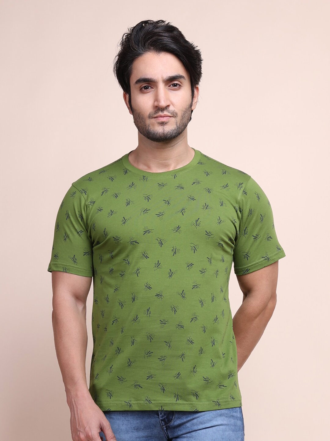 

berry blues Men Printed Cotton T-shirt, Green