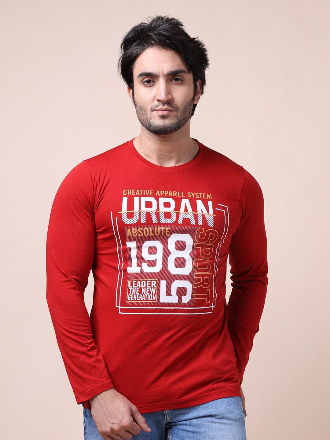 

berry blues Men Red Typography Printed Cotton T-shirt