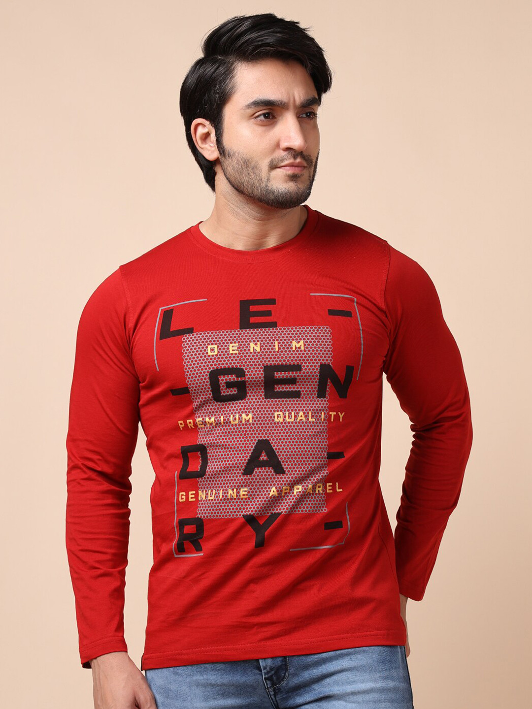 

berry blues Men Red Typography Printed Cotton T-shirt