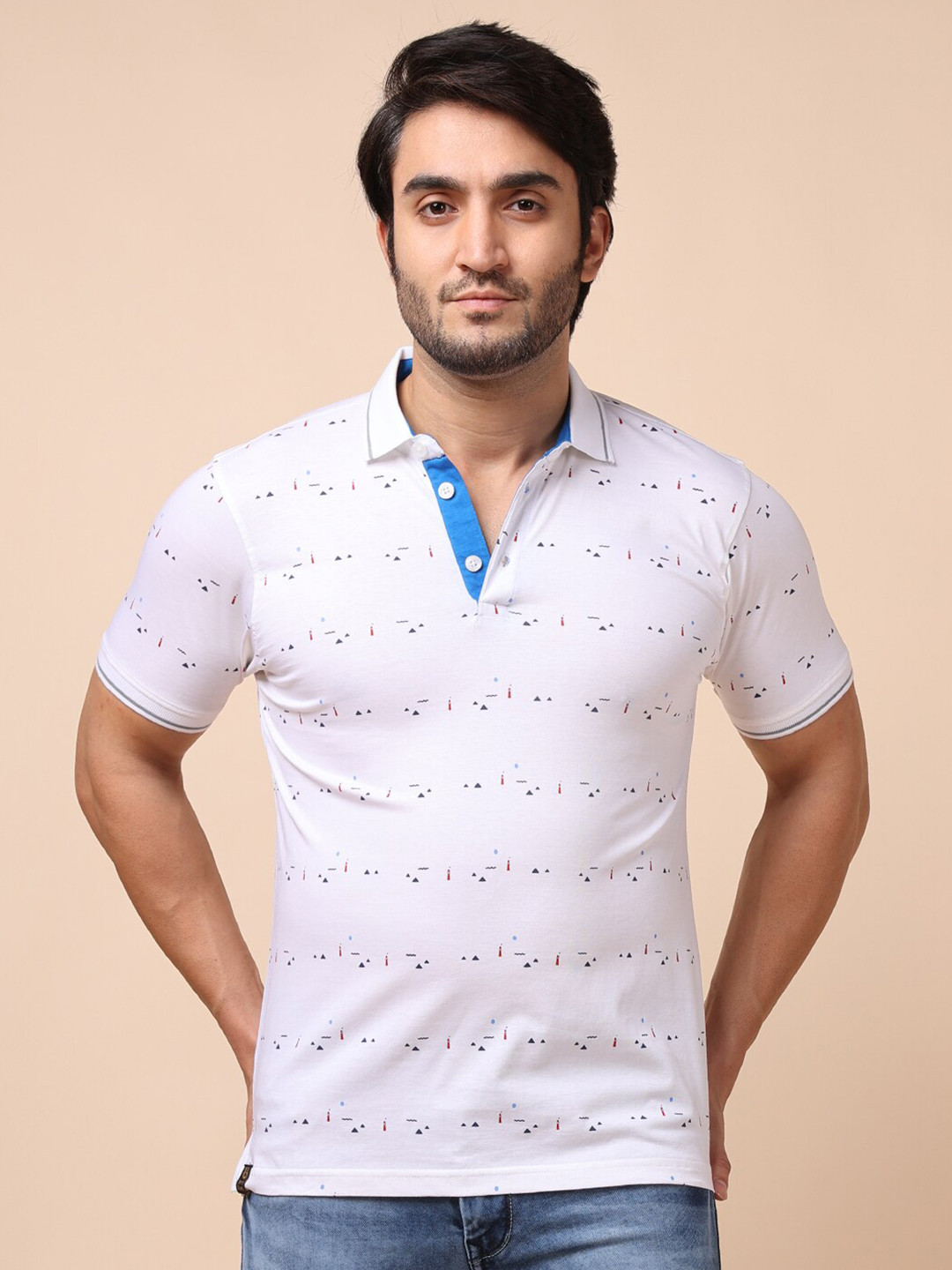 

berry blues Men Printed Cotton T-shirt, White
