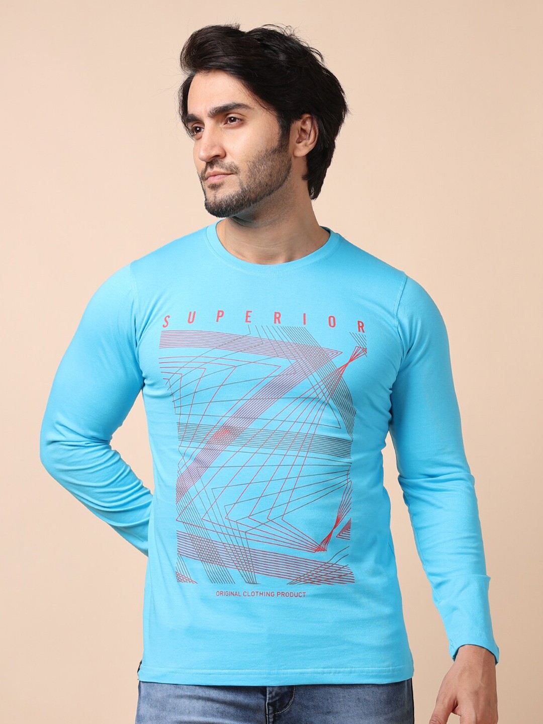 

berry blues Men Printed Cotton T-shirt, Blue