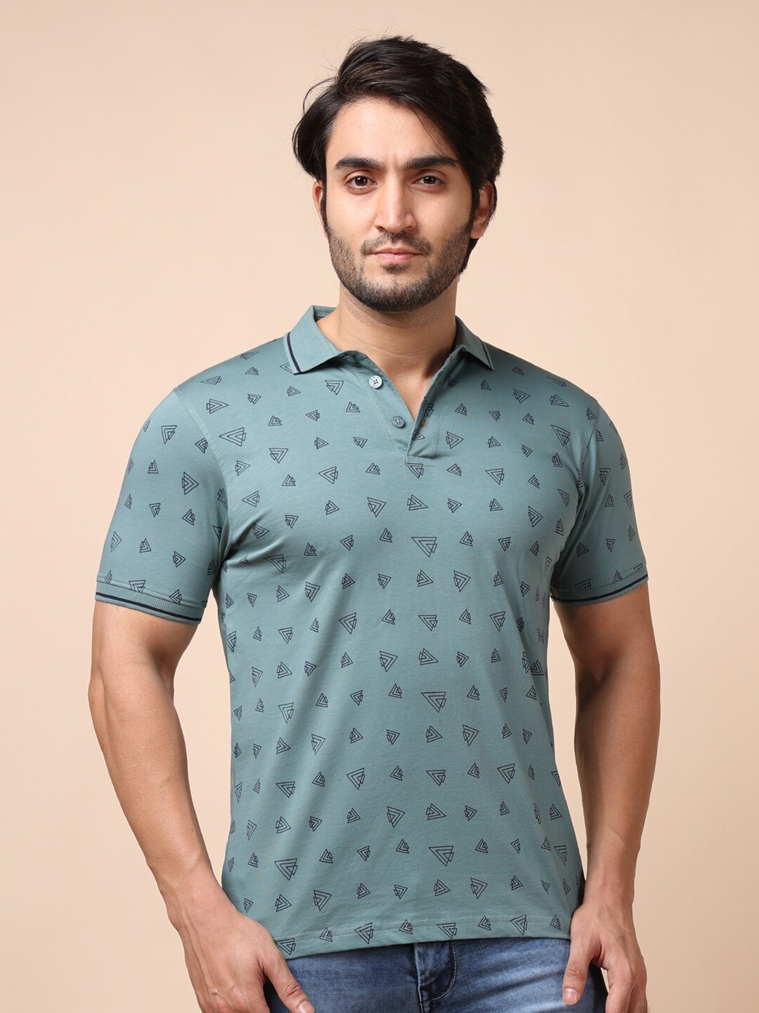 

berry blues Men Printed Polo Collar Cotton T-shirt, Grey