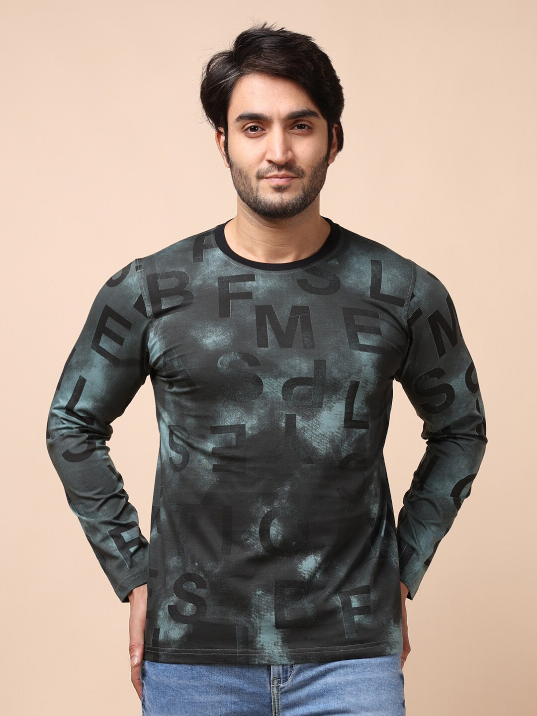 

berry blues Men Printed Cotton T-shirt, Green