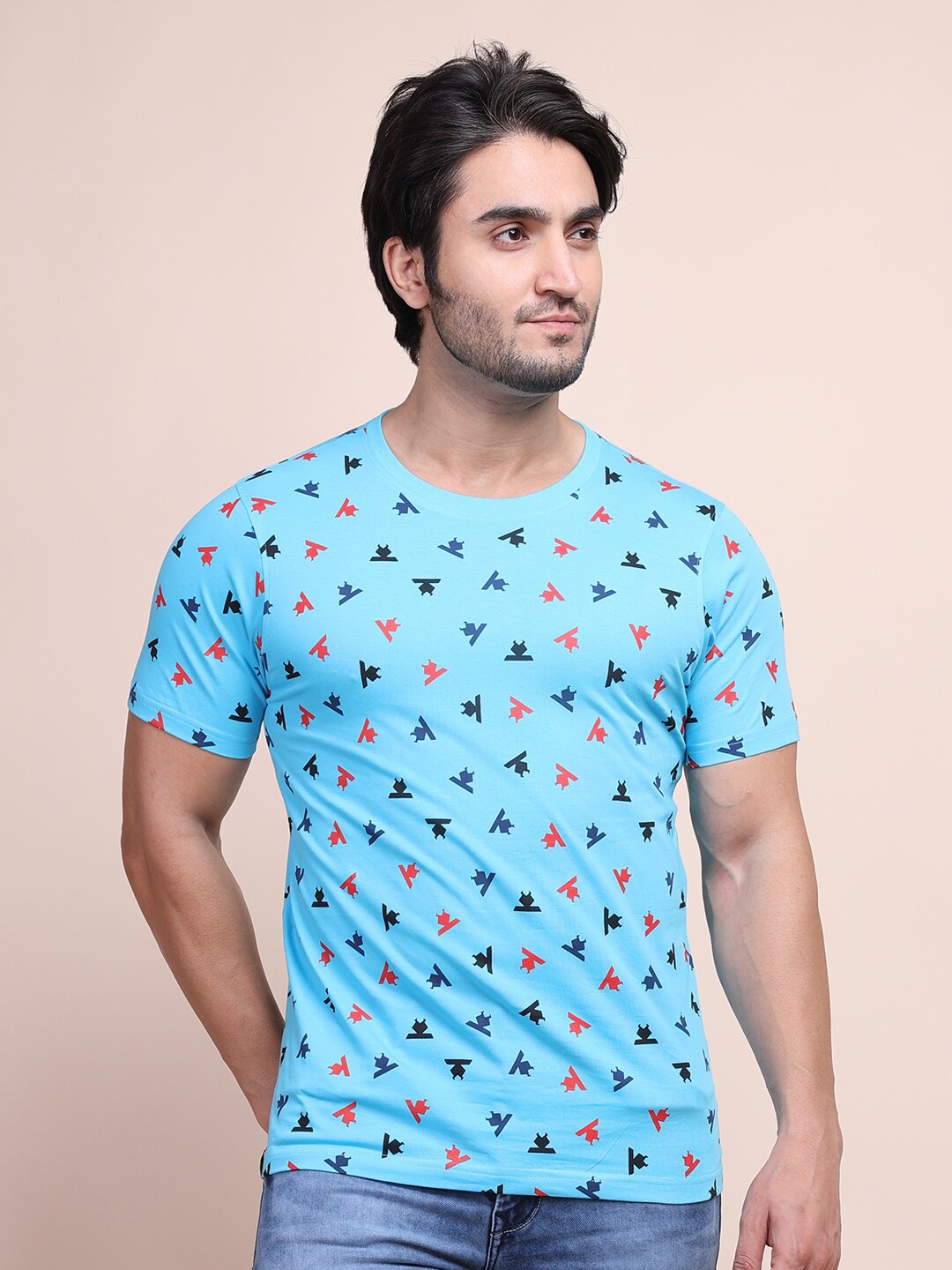 

berry blues Men Printed Cotton T-shirt, Blue
