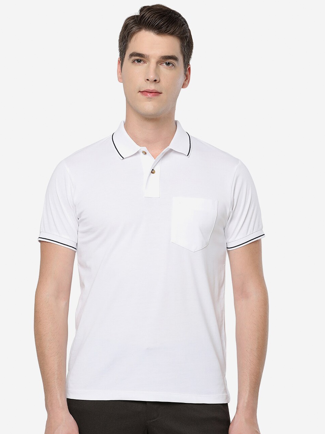 

Greenfibre Men White Polo Collar Slim Fit T-shirt