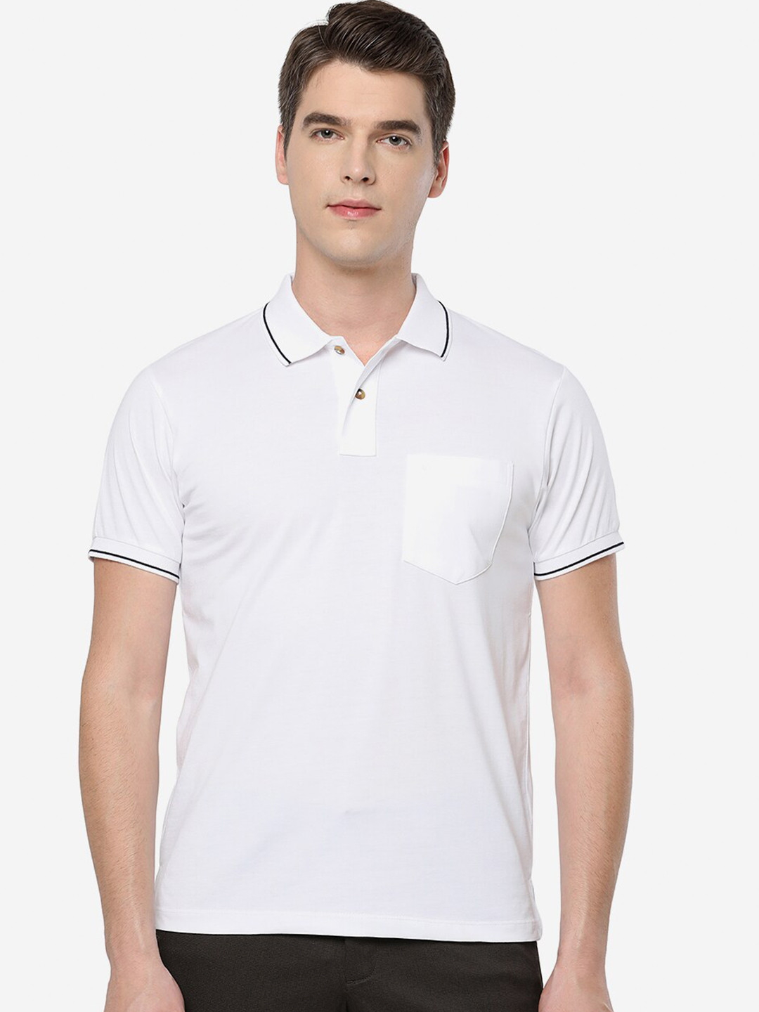 

Greenfibre Men White Polo Collar Slim Fit T-shirt