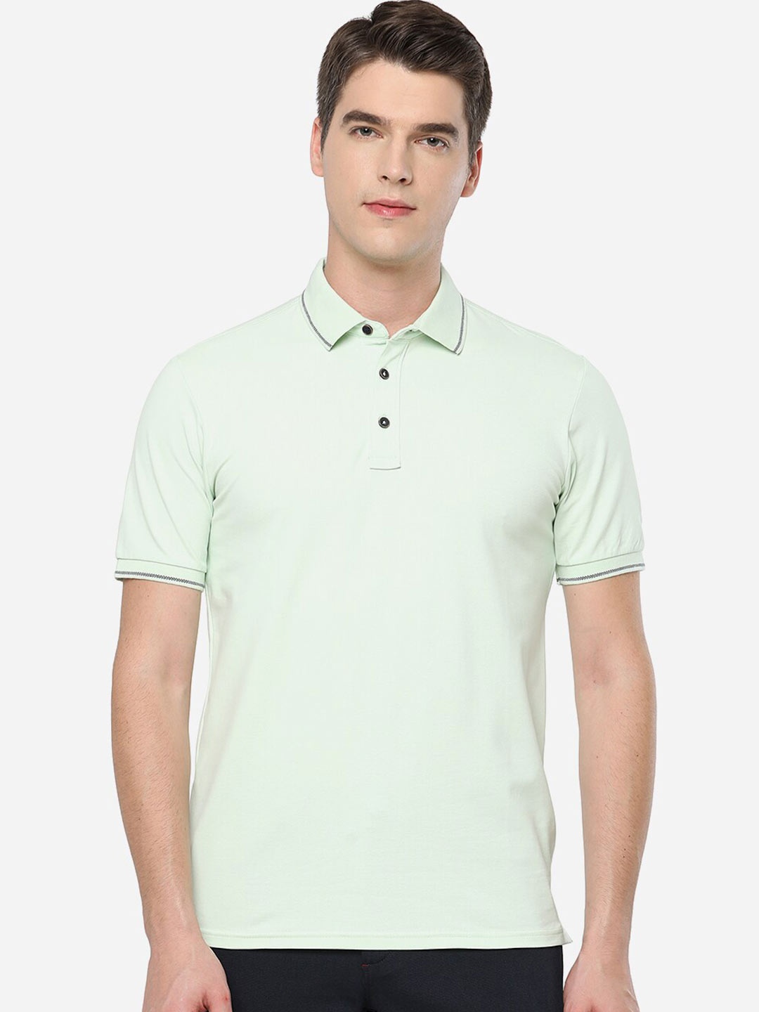 

JADE BLUE Men Green Polo Collar Slim Fit T-shirt