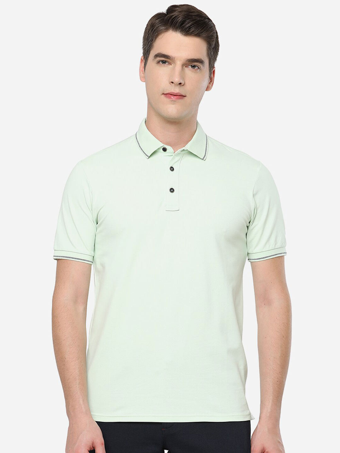 

JADE BLUE Men Green Polo Collar Slim Fit T-shirt