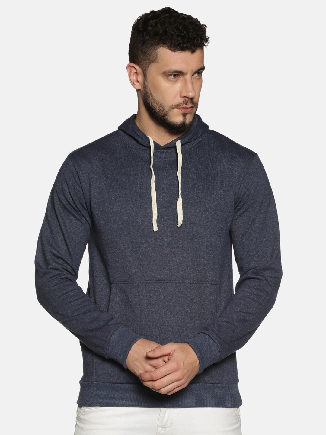 

Campus Sutra Men Blue Hooded Cotton Sweatshirt