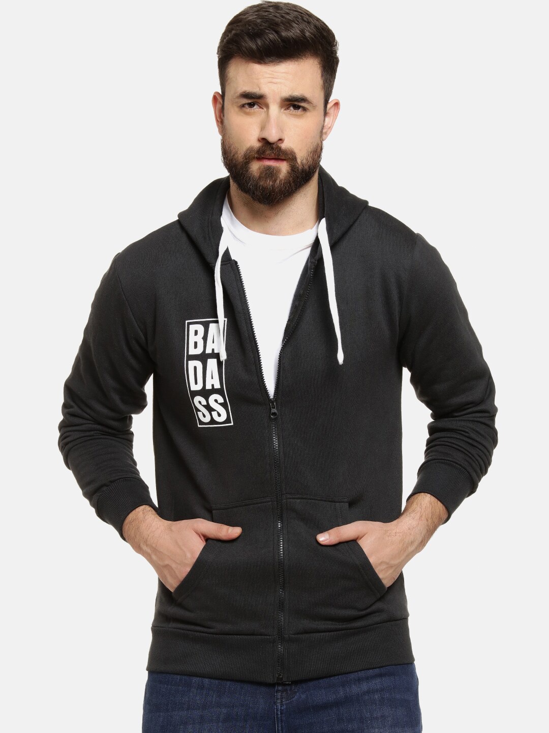 

Campus Sutra Men Black Printed Hooded Cotton Sweatshirt