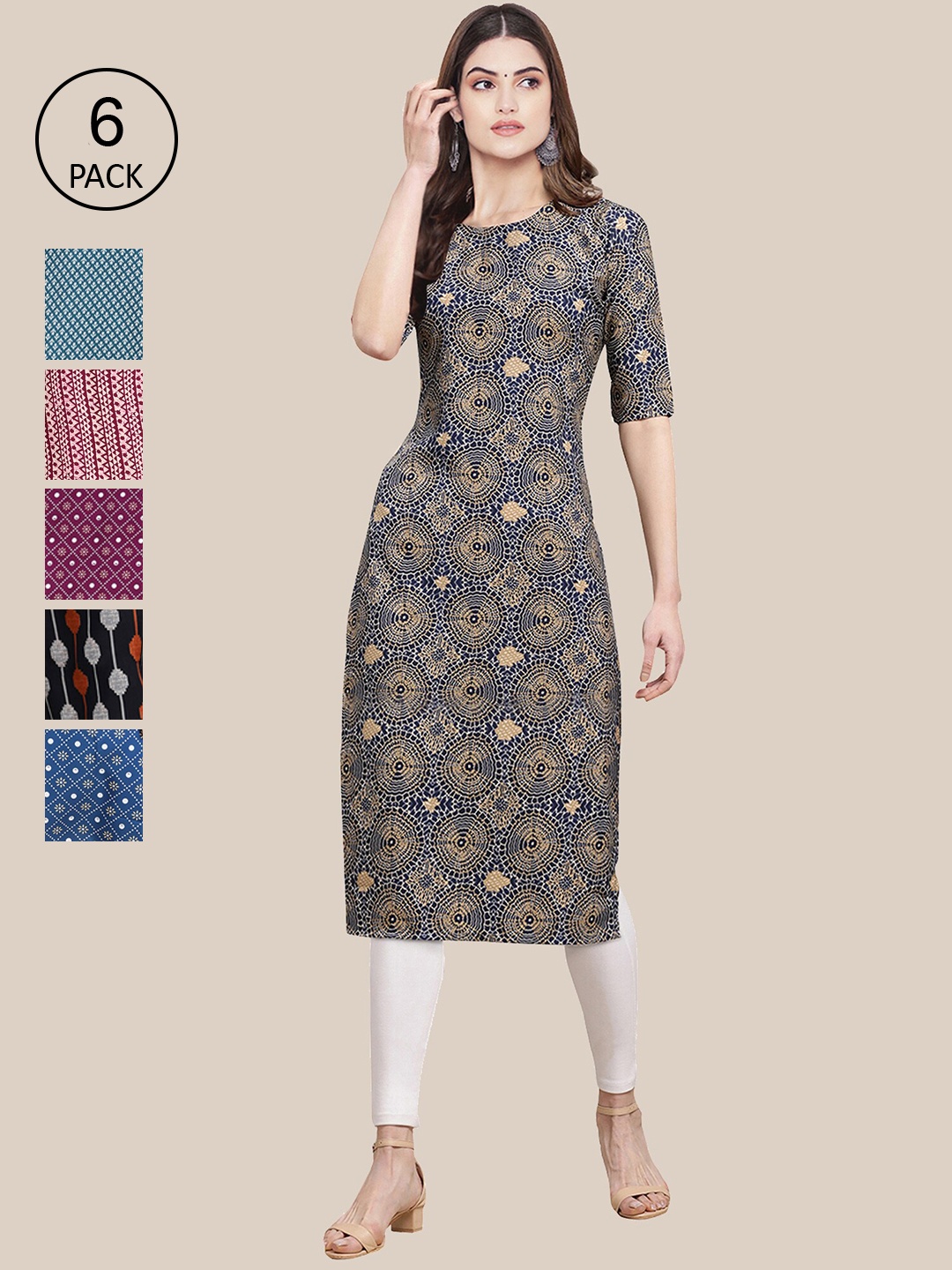 

7Threads Women Multicoloured Pack of 6 Digital Printed Straight Kurta, Multi