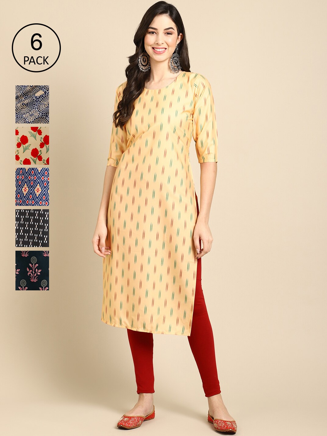 

7Threads Women Pack Of 6 Floral Printed Crepe Kurta, Multi