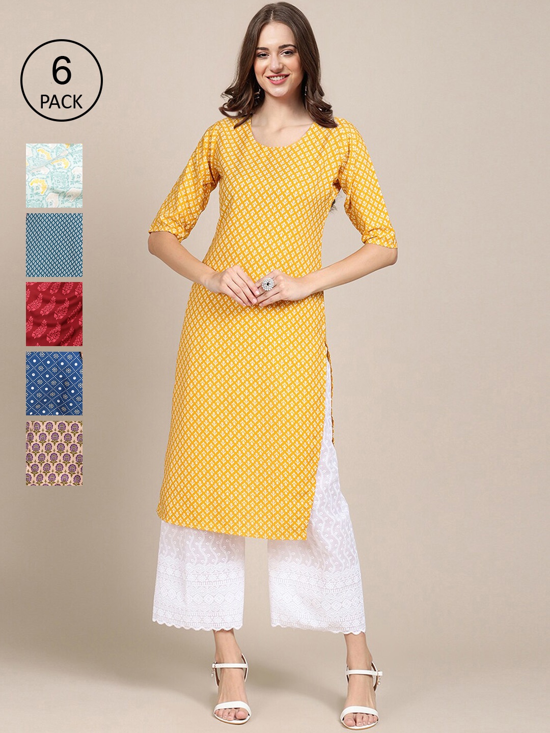 

7Threads Women Multicoloured 6 Geometric Printed Crepe Kurta, Multi