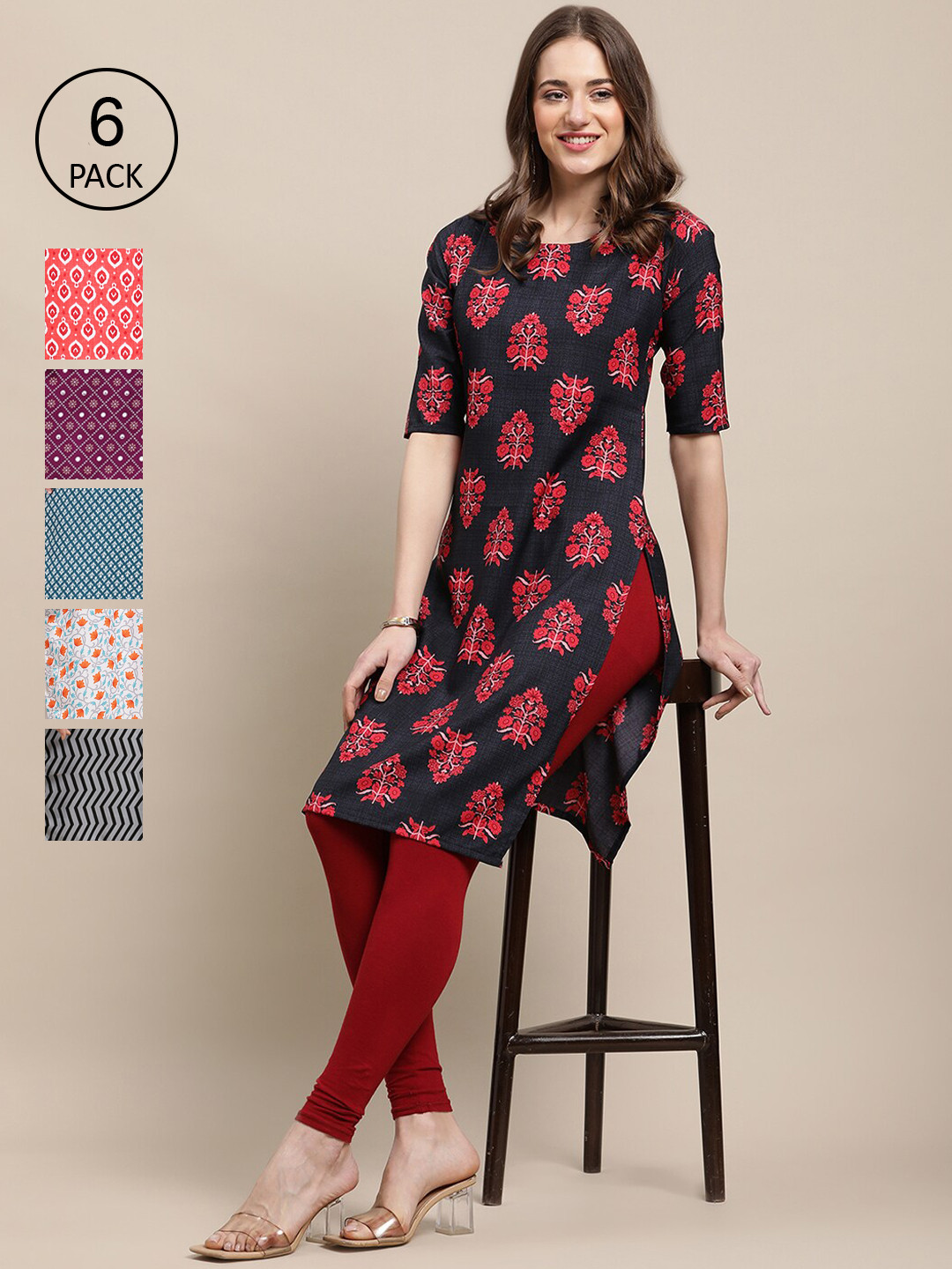 

7Threads Women Multicoloured Ethnic Motifs Printed Crepe Kurta, Multi