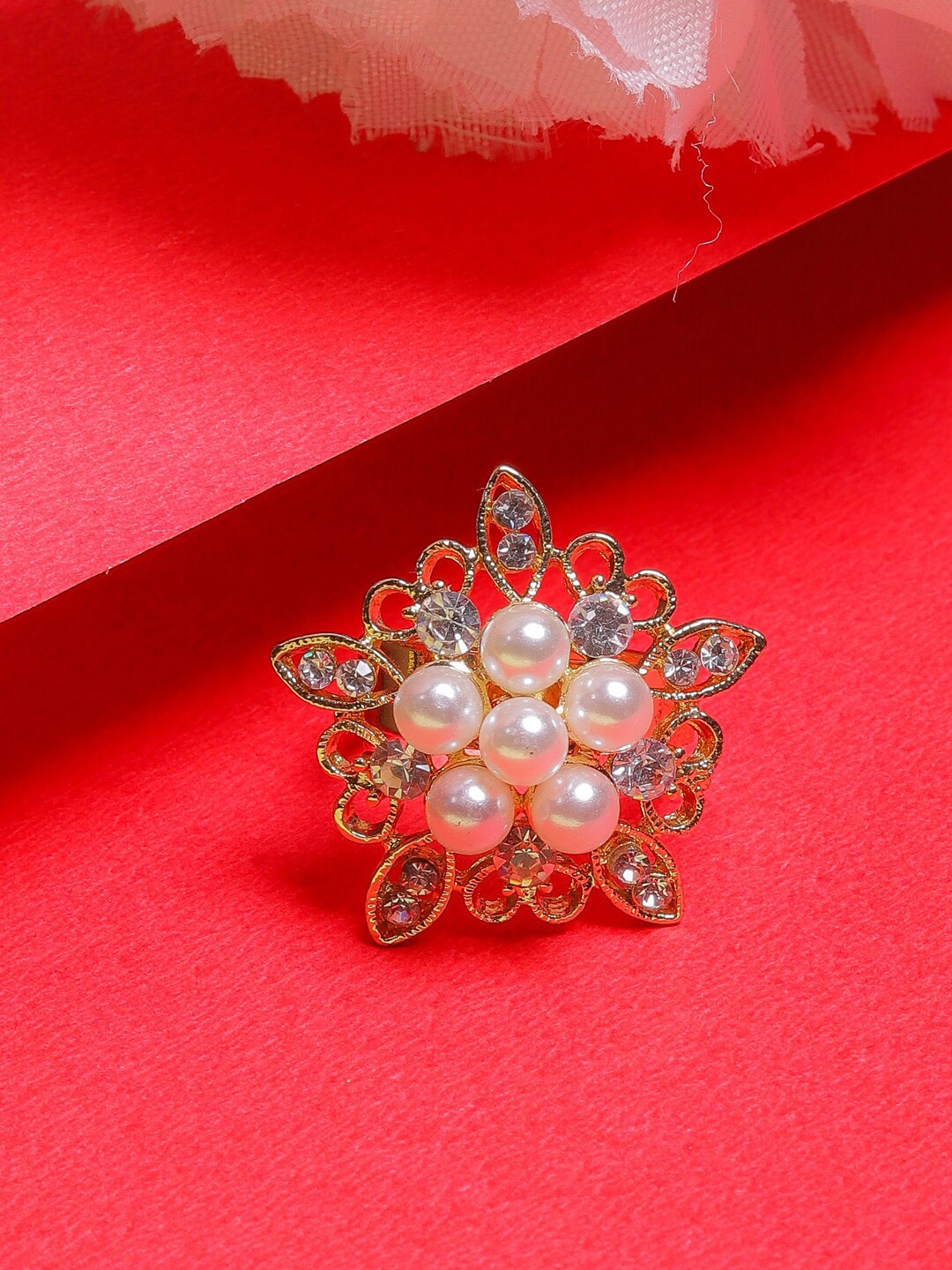 

DressBerry Gold-Plated & White Cubic Zirconia Studded Finger Ring