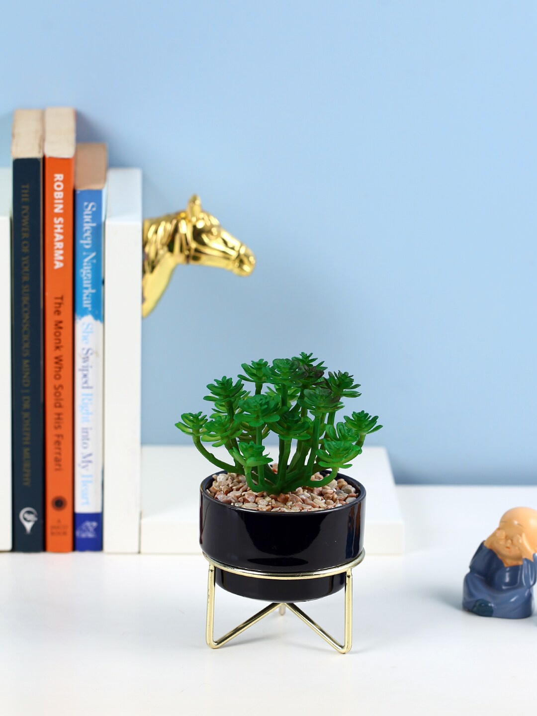 

Fourwalls Green Artificial Succulent Plant With Ceramic Pot