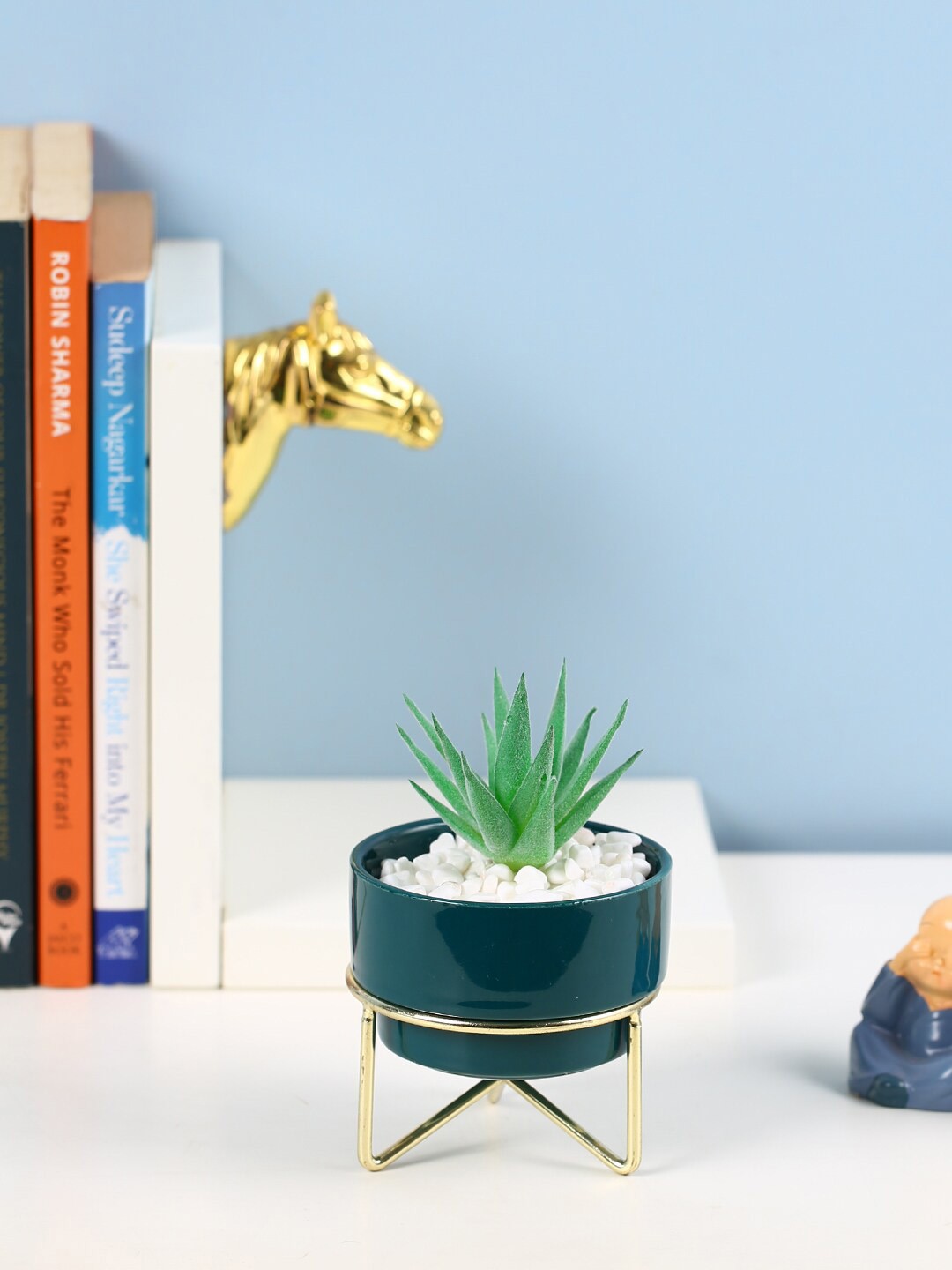 

Fourwalls Green Artificial Succulent Plant With Ceramic Pot