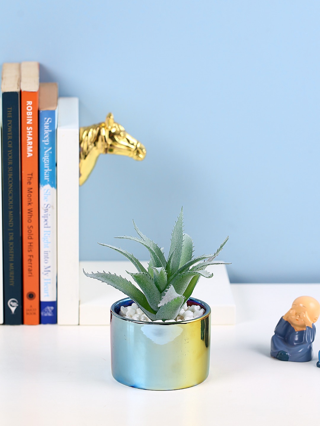

Fourwalls Green Artificial Succulent Plant With Ceramic Pot