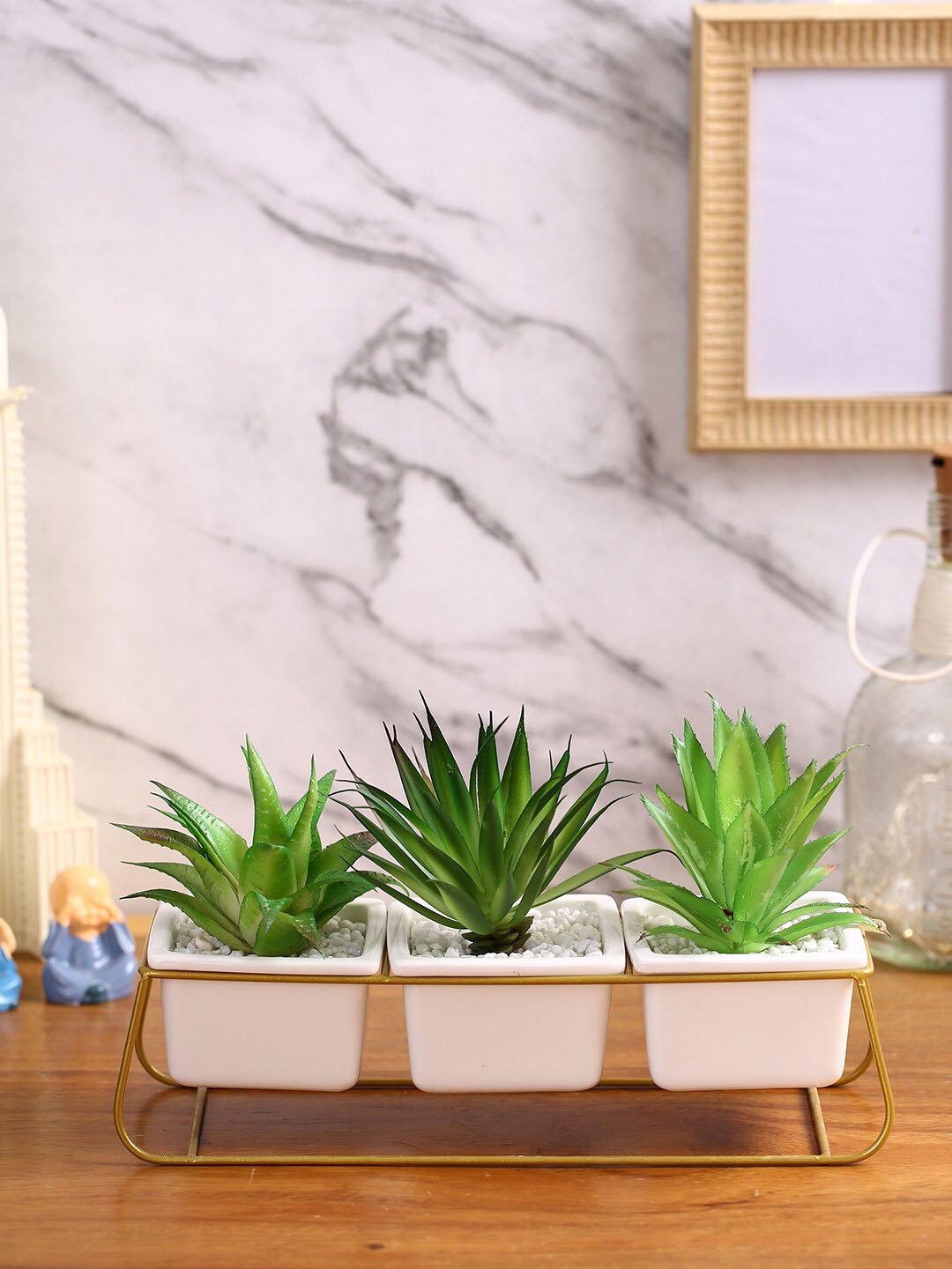 

Fourwalls Green Artificial Succulent Plant With Ceramic Pot