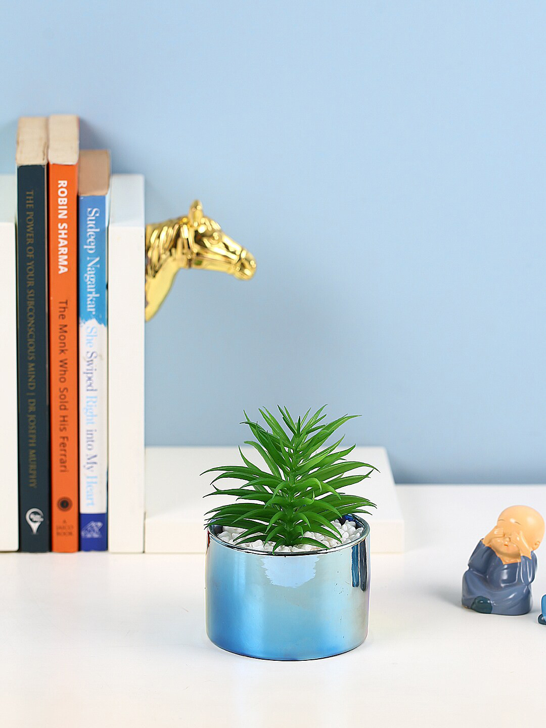 

Fourwalls Green & Blue Artificial Succulent Plant in a Ceramic Pot