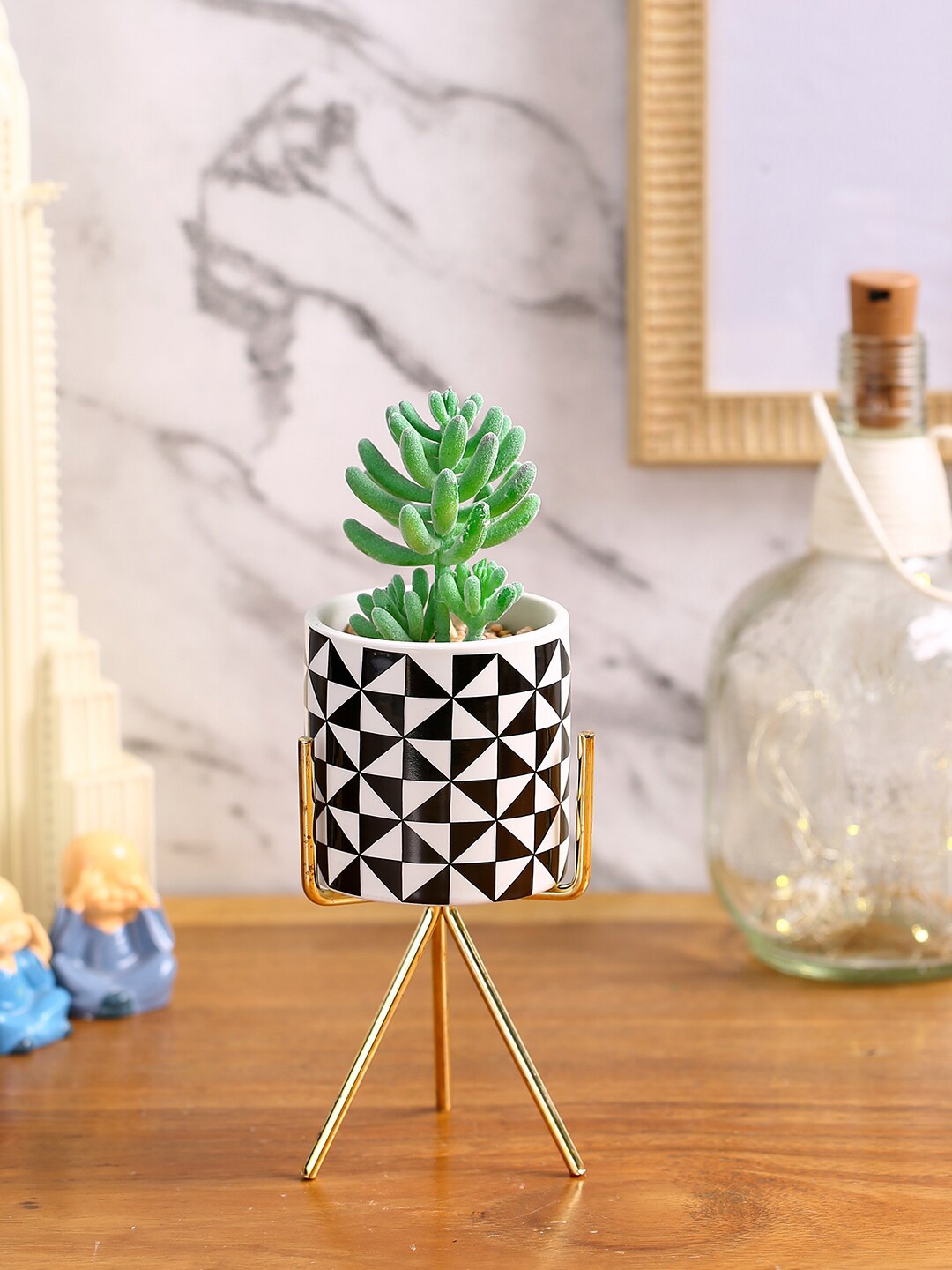 Fourwalls Green Artificial Succulent Plant With Pot