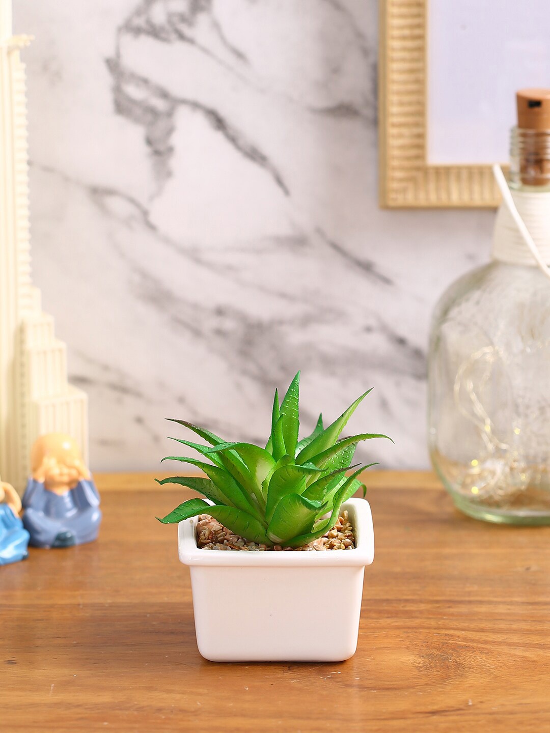 

Fourwalls Green & White Artificial Succulent Plant With Pot
