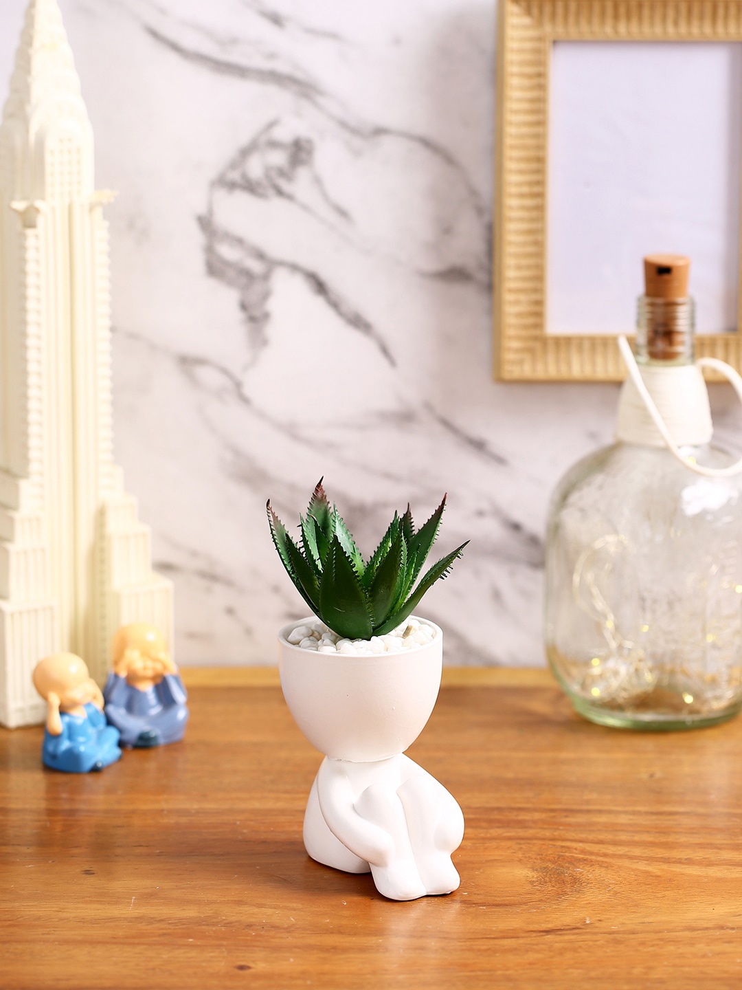 

Fourwalls Green & White Artificial Succulent Plant With Ceramic Pot