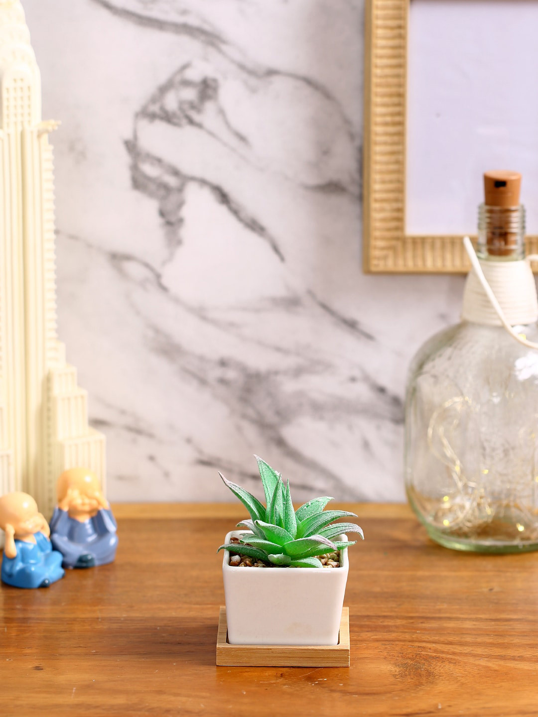 

Fourwalls Green Artificial Succulent Plants with Ceramic Pots