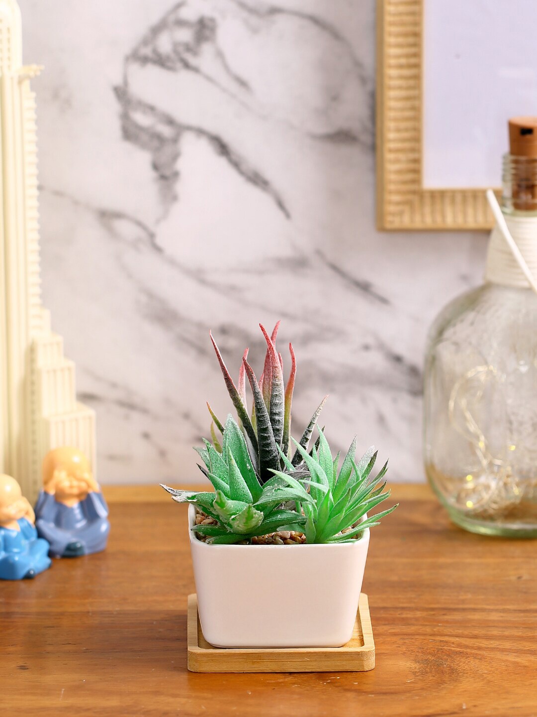 

Fourwalls Green Artificial Succulent With Pot