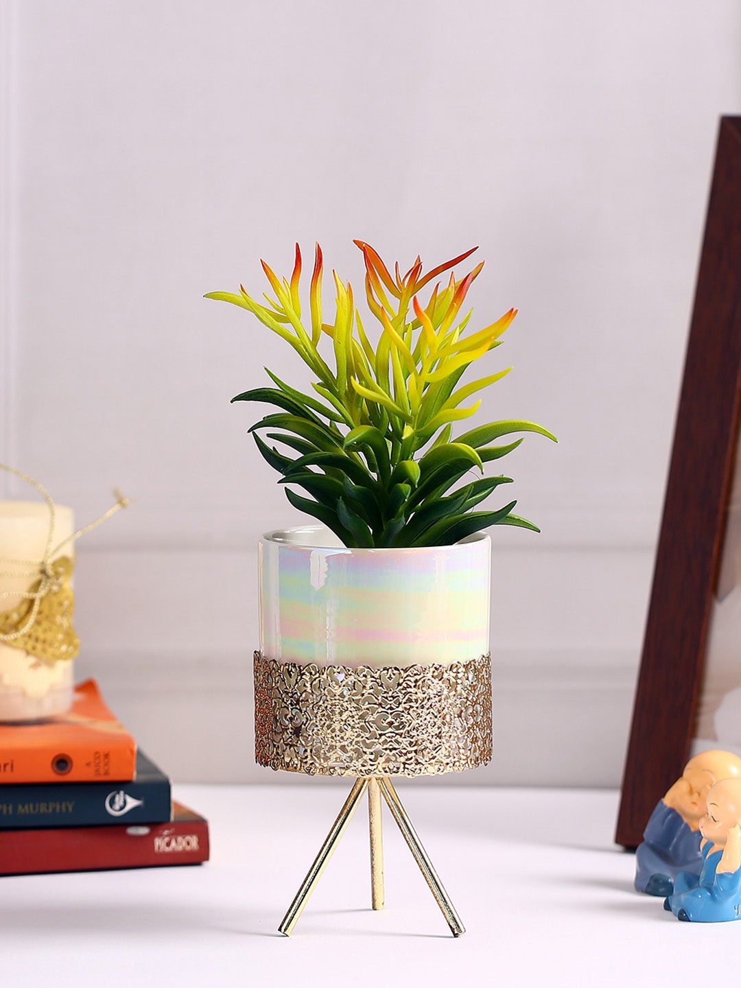 

Fourwalls Green Artificial Succulent Plant With Ceramic Pot