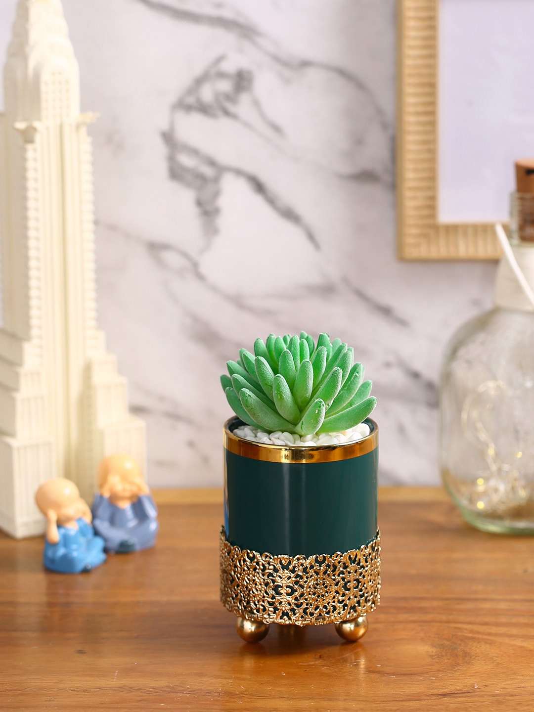 

Fourwalls Green Artificial Succulent Plant With Pot