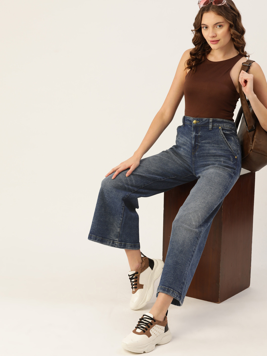 

DressBerry Women Blue Wide Leg High-Rise Light Fade Stretchable Jeans