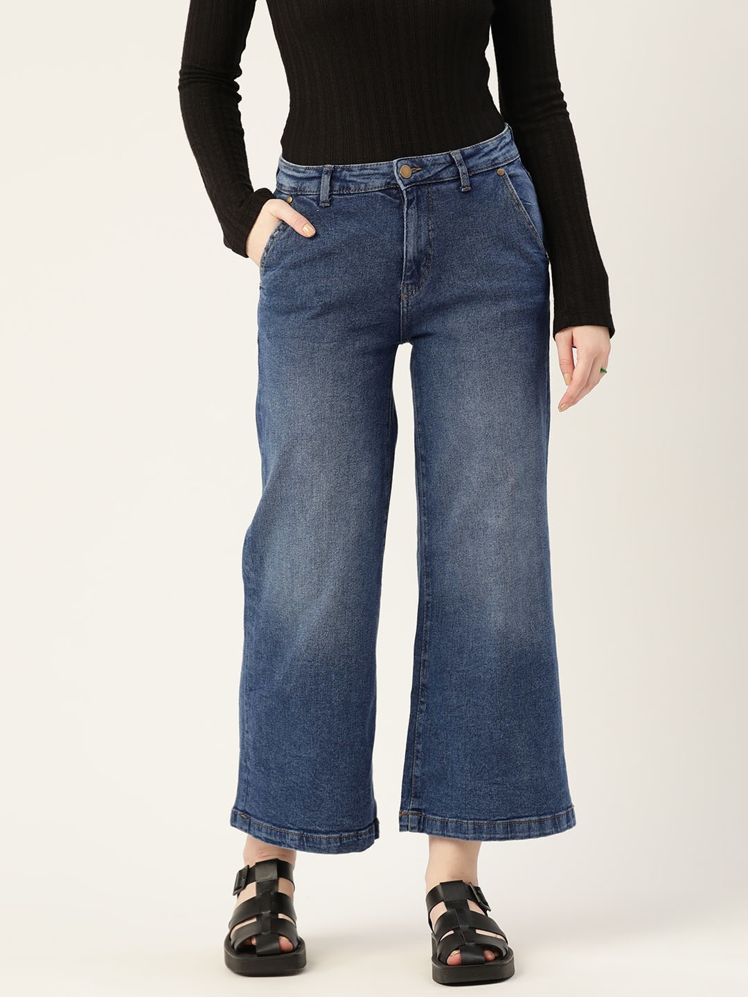

DressBerry Women Blue Wide Leg Light Fade Jeans