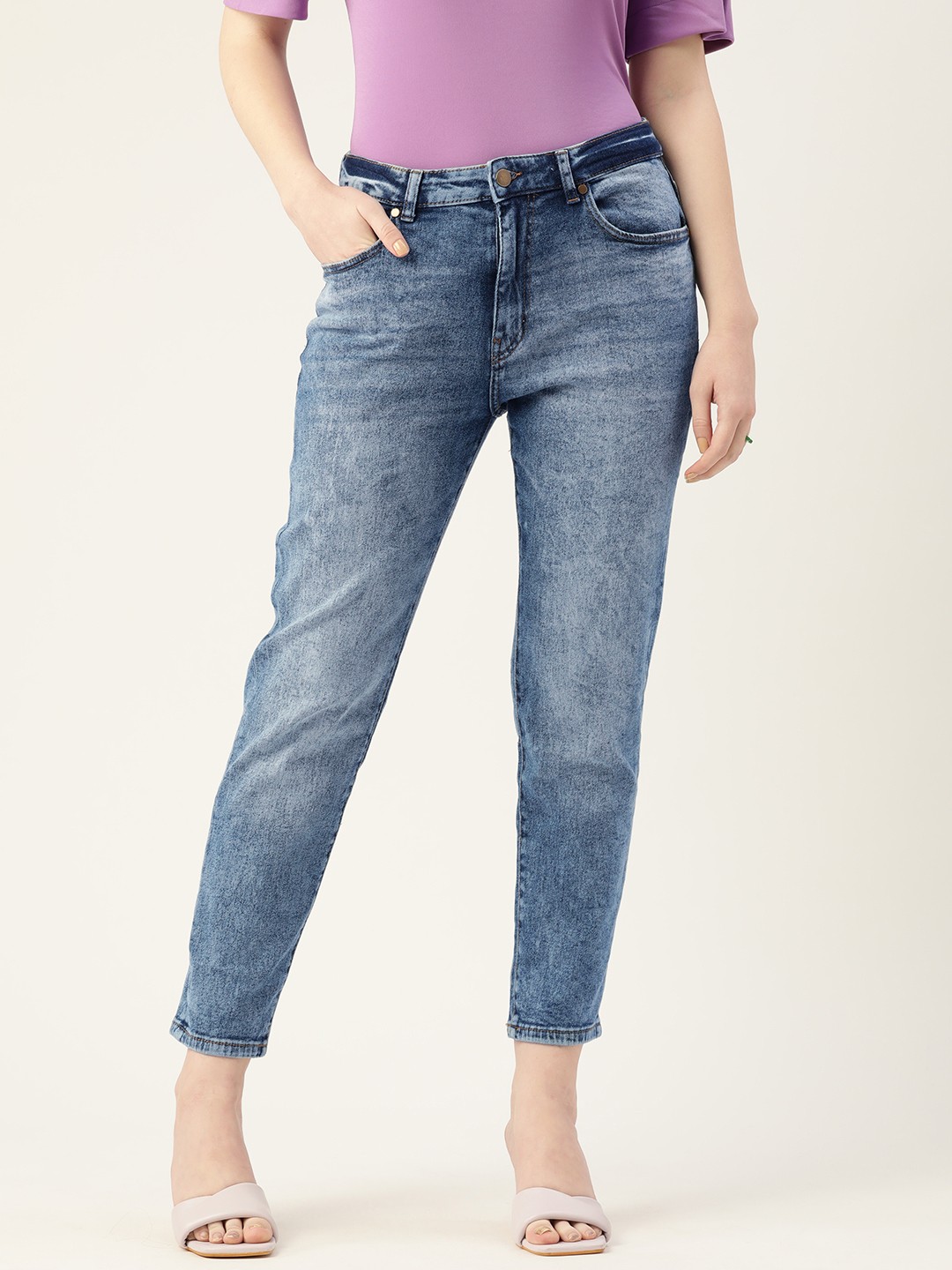 

DressBerry Women Blue Heavy Fade Stretchable Mom Fit Jeans