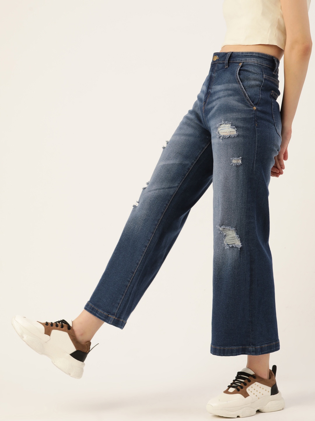 

DressBerry Women Blue Wide Leg Mildly Distressed Light Fade Jeans