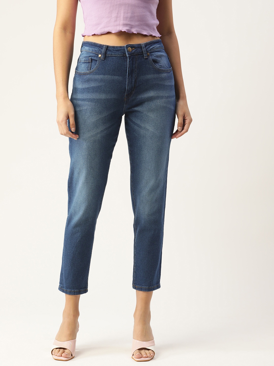 

DressBerry Women Navy Blue Light Fade Boyfriend Fit Stretchable Jeans