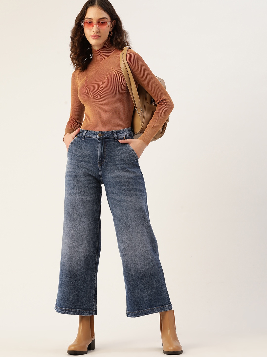 

DressBerry Women Navy Blue Wide Leg Stretchable Jeans