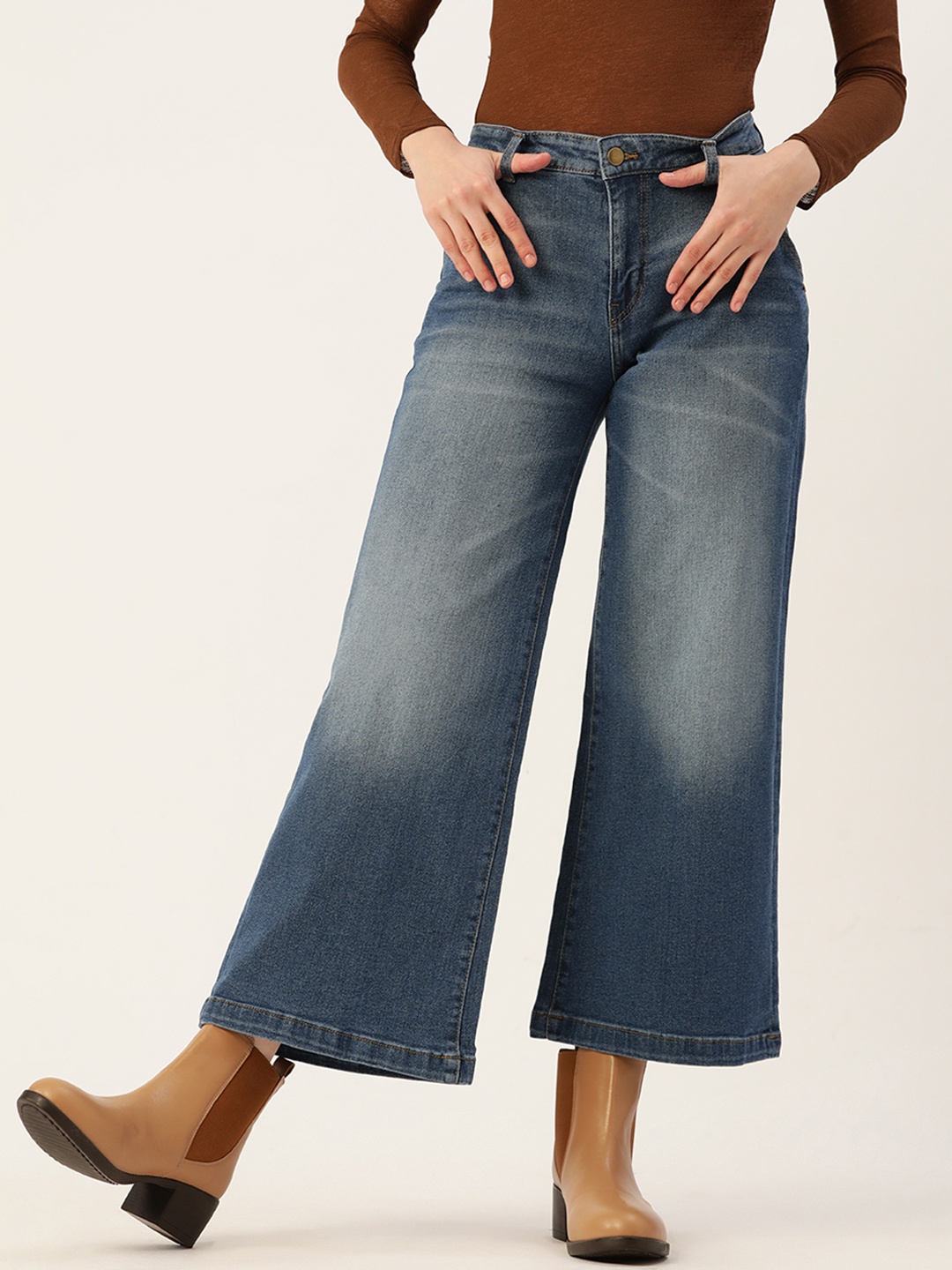 

DressBerry Women Navy Blue Wide Leg Stretchable Jeans