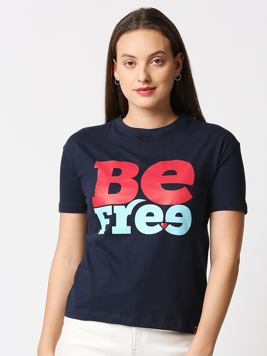 

Blamblack Women Blue Typography Printed T-shirt