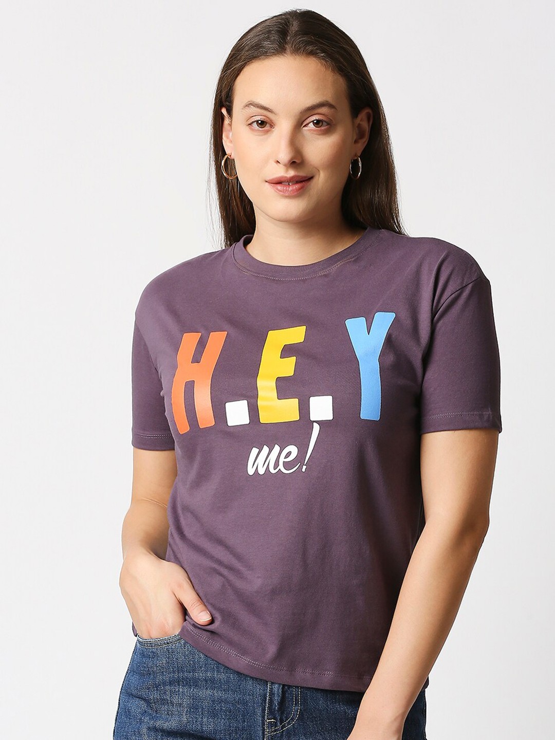 

Blamblack Women Purple Typography Printed T-shirt