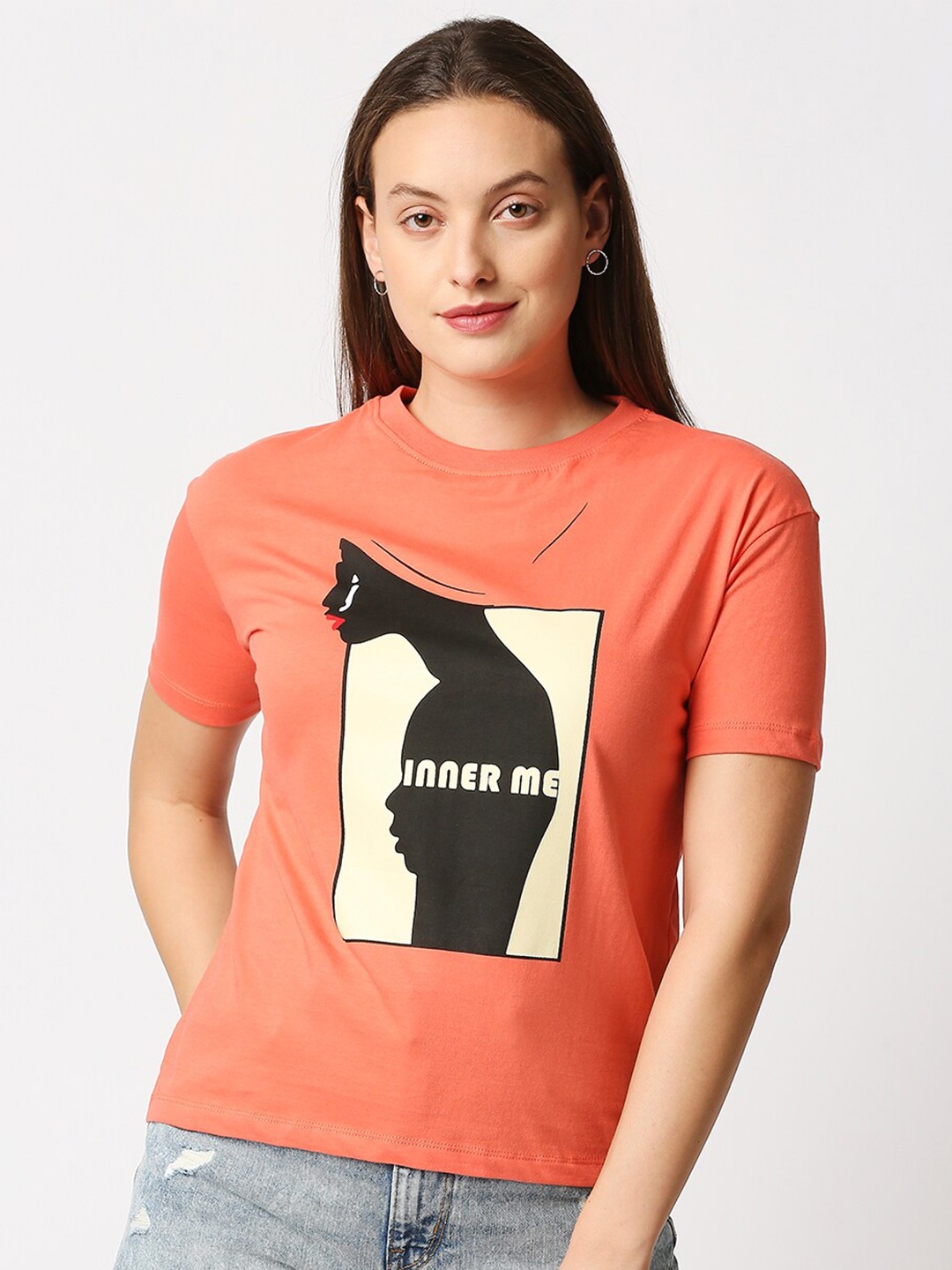 

Blamblack Women Orange Typography Printed T-shirt