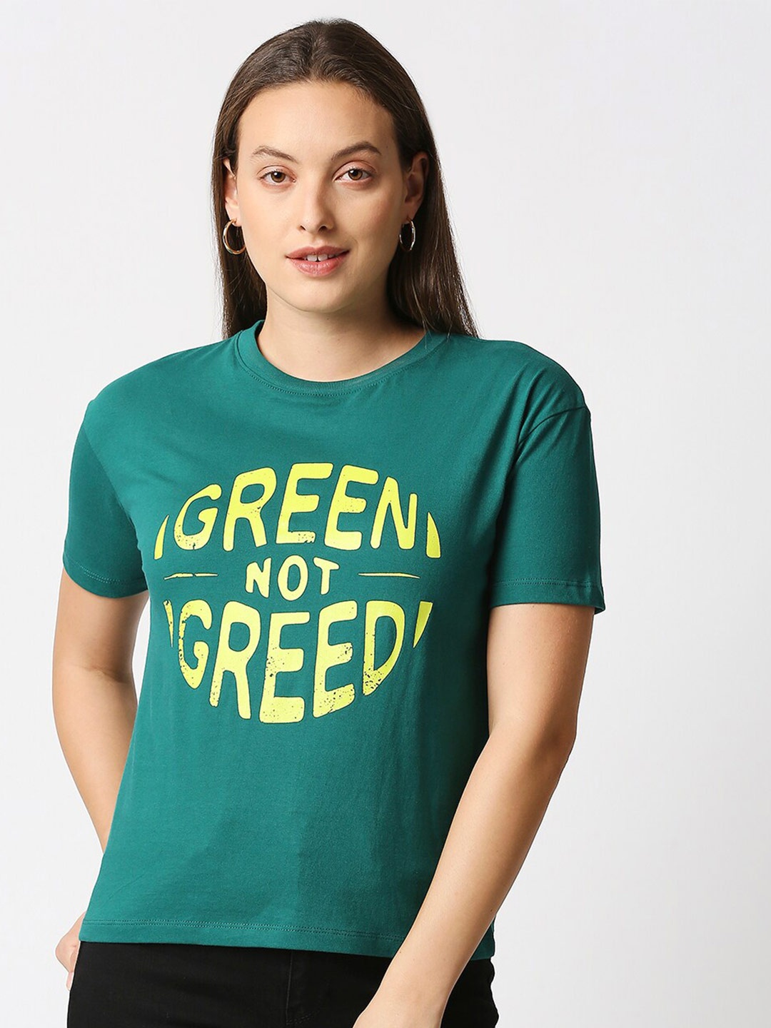

Blamblack Women Green Typography Printed T-shirt
