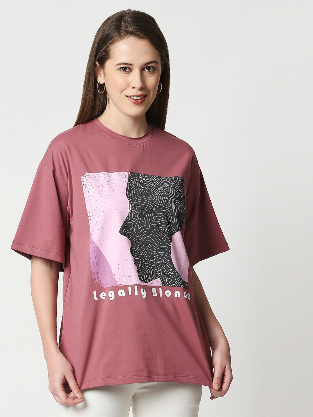 

Blamblack Women Purple Printed Oversized T-shirt