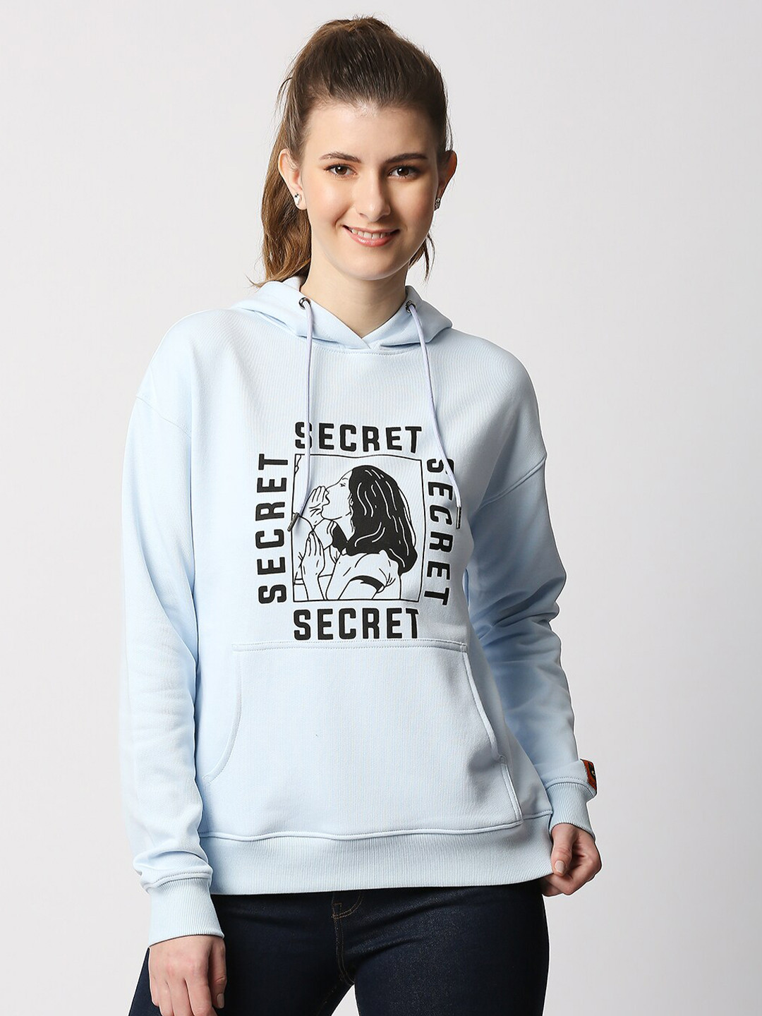 

Blamblack Women Blue Typography Printed Oversized T-shirt